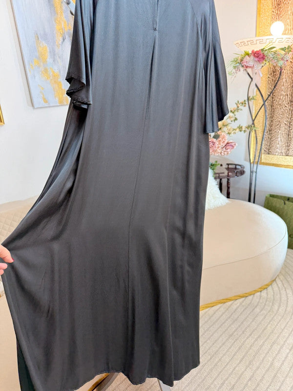 Vestito lungo viscosa grigio grafite con cintura