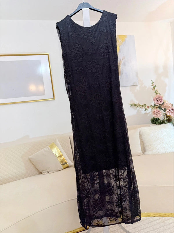 Vestito tubino lungo in pizzo nero