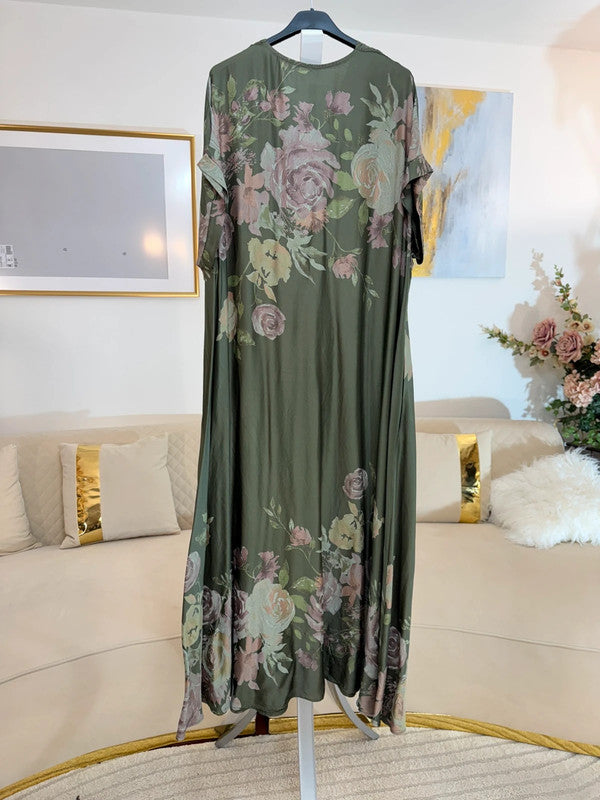 Vestito lungo oversize floreale verde viscosa Made in Italy