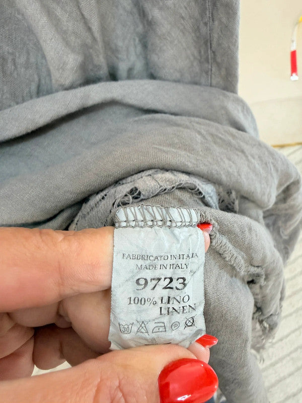 Vestito lungo in lino con pizzo – taglio in sbieco Made in Italy