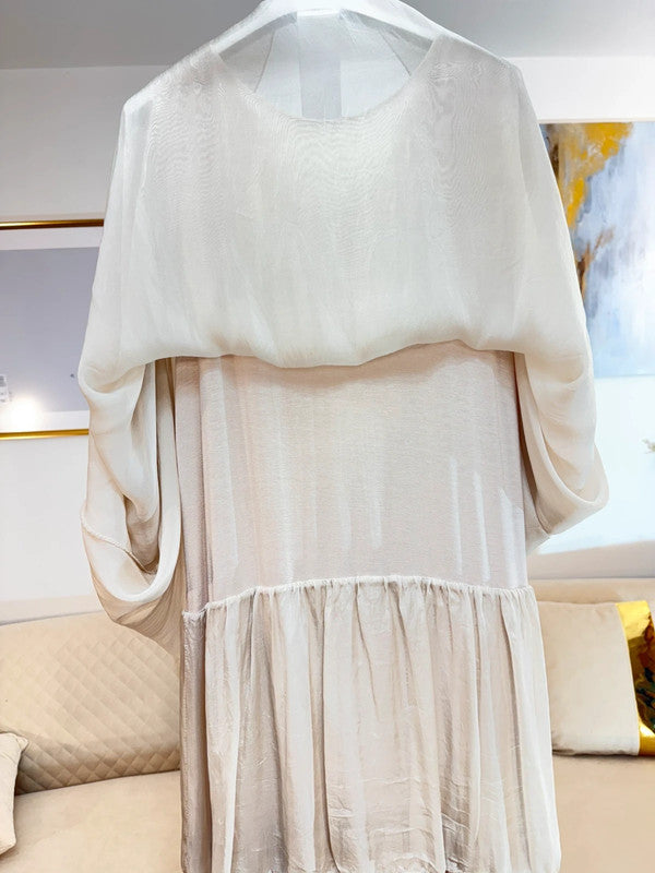 Abito lungo beige seta e chiffon Made in Italy 🤍