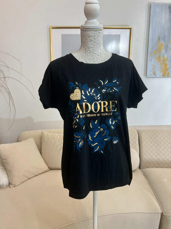 T-shirt nera con stampa dorata – Made in Italy