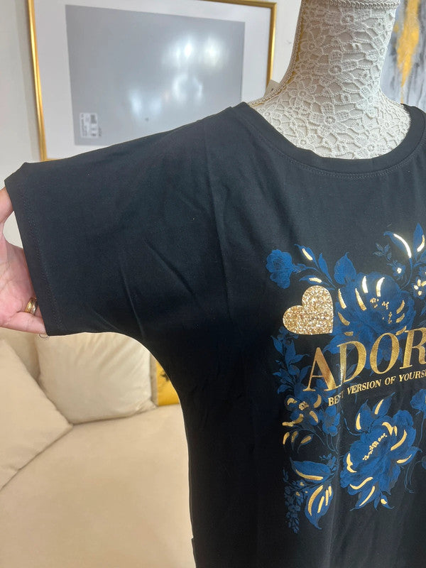 T-shirt nera con stampa dorata – Made in Italy
