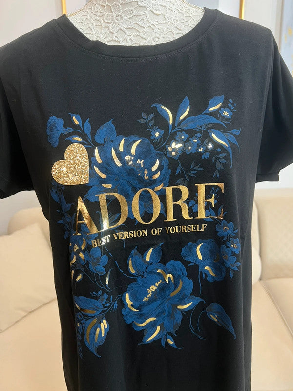 T-shirt nera con stampa dorata – Made in Italy