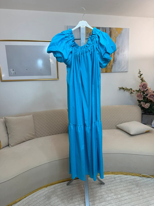 Abito lungo azzurro in cotone Made in Italy