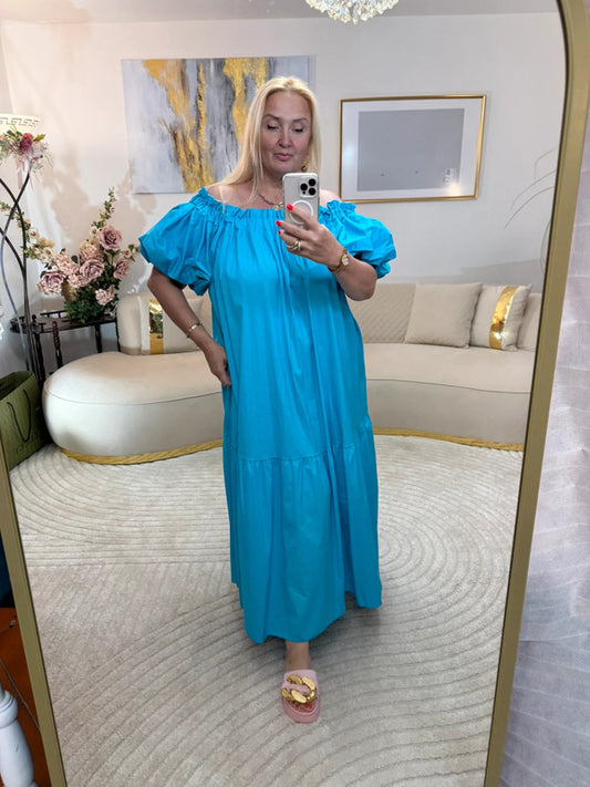 Abito lungo azzurro in cotone Made in Italy