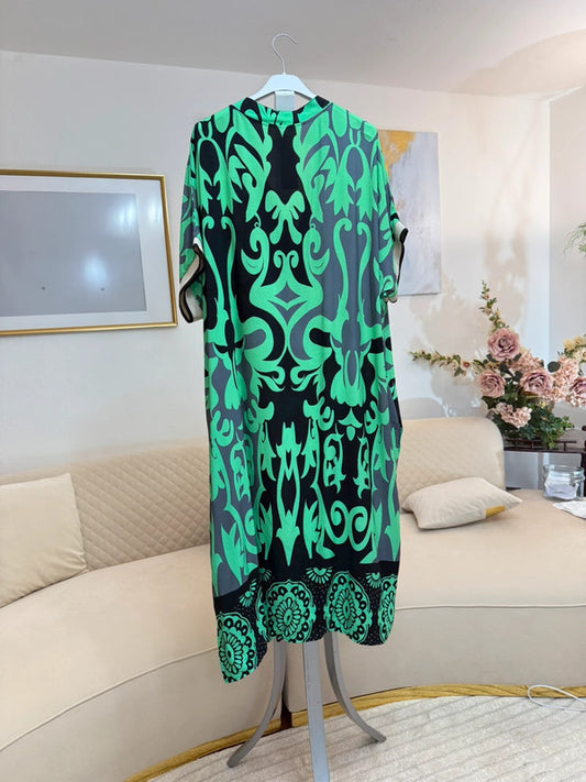 Abito midi verde/nero in viscosa – Made in Italy