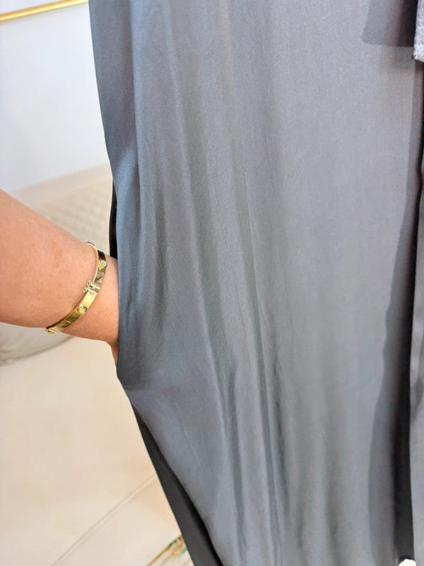Vestito lungo viscosa grigio grafite con cintura
