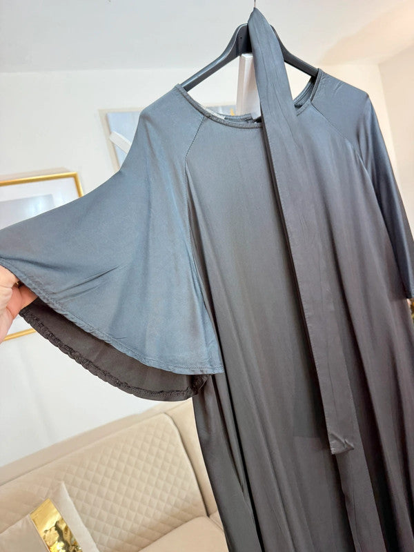 Vestito lungo viscosa grigio grafite con cintura