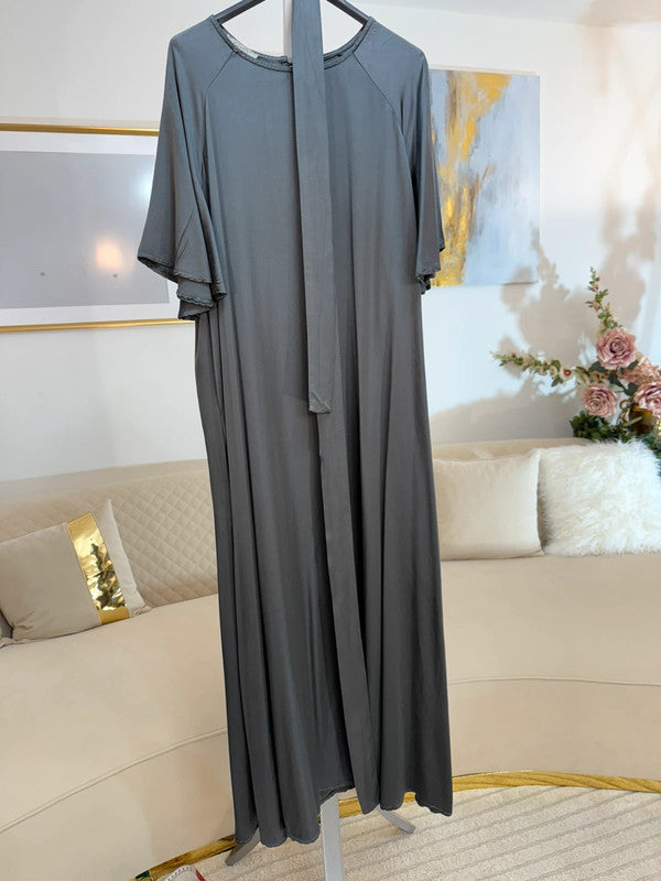 Vestito lungo viscosa grigio grafite con cintura