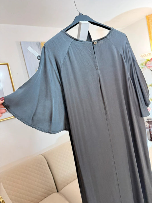 Vestito lungo viscosa grigio grafite con cintura