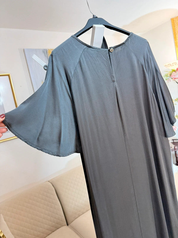 Vestito lungo viscosa grigio grafite con cintura