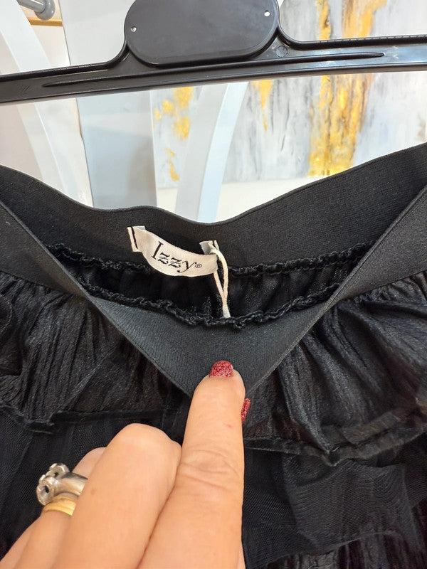 Gonna in tulle con rouches e bordo in velluto
