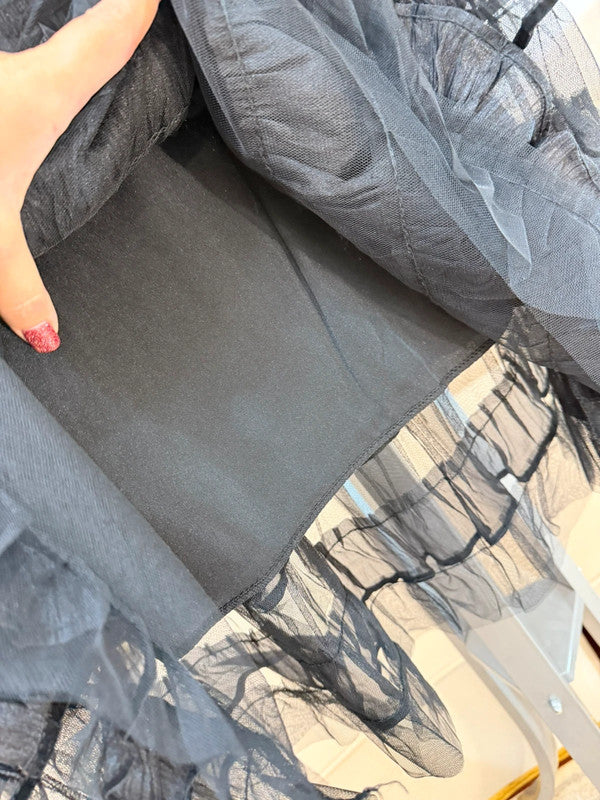 Gonna in tulle con rouches e bordo in velluto