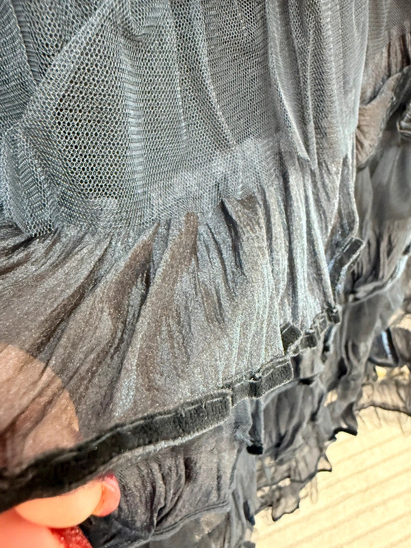 Gonna in tulle con rouches e bordo in velluto