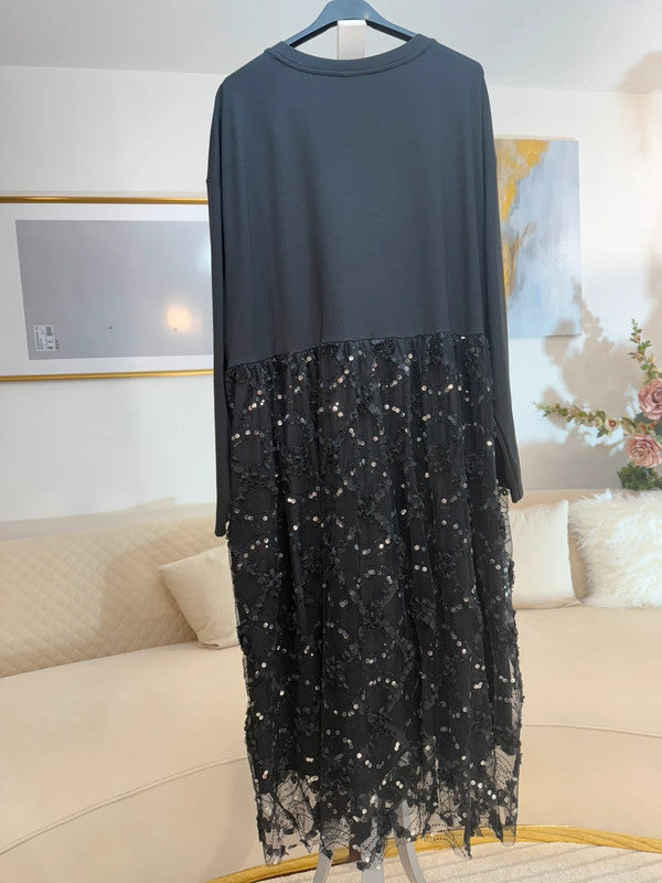Vestito lungo con pizzo e paillettes