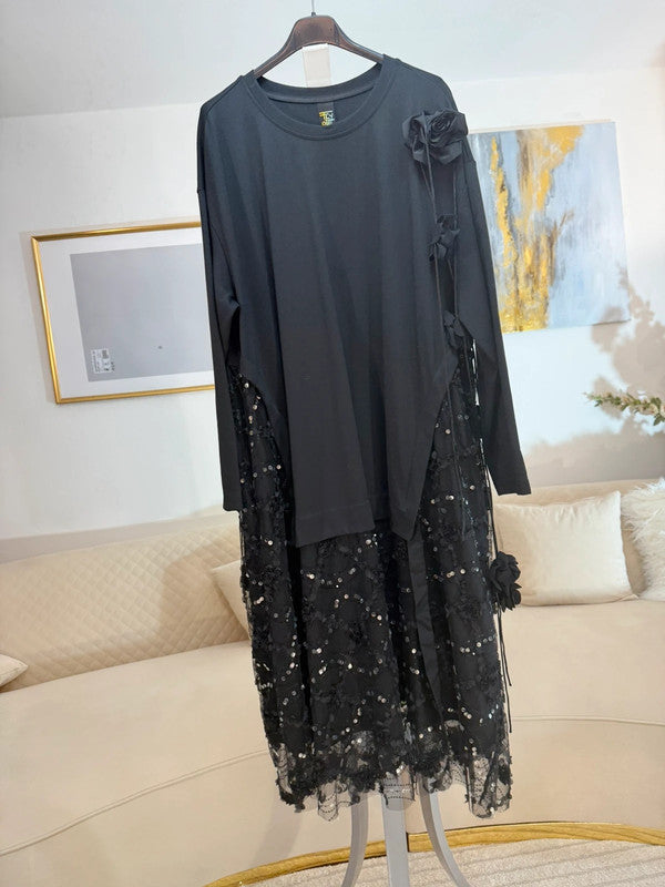 Vestito lungo con pizzo e paillettes