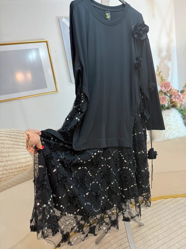 Vestito lungo con pizzo e paillettes