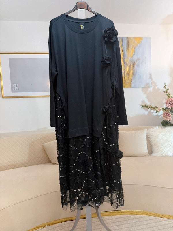 Vestito lungo con pizzo e paillettes