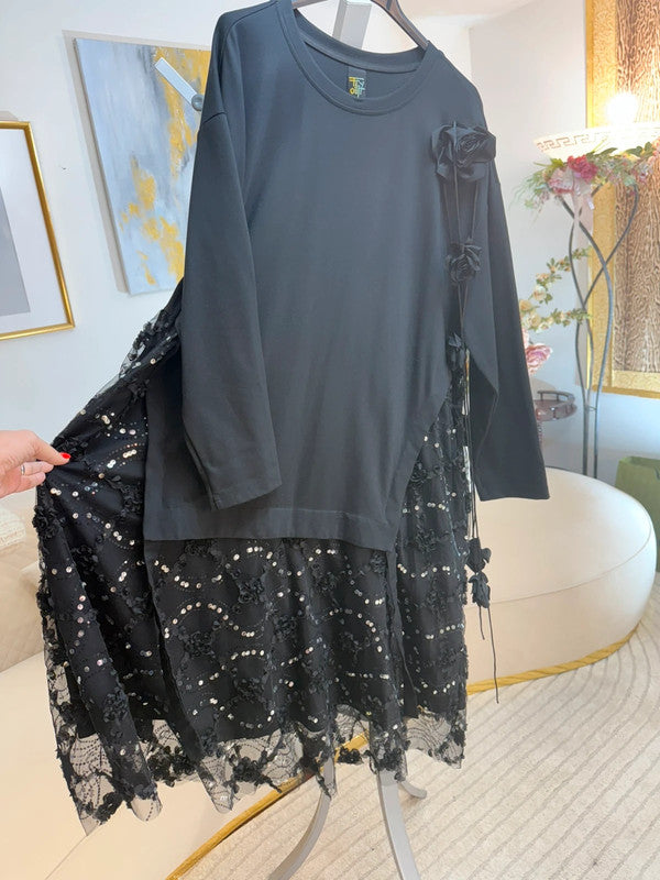 Vestito lungo con pizzo e paillettes