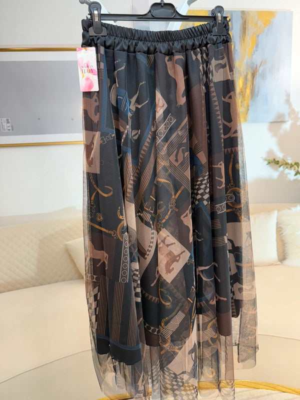 Gonna leggera in tulle con motivo cavalli