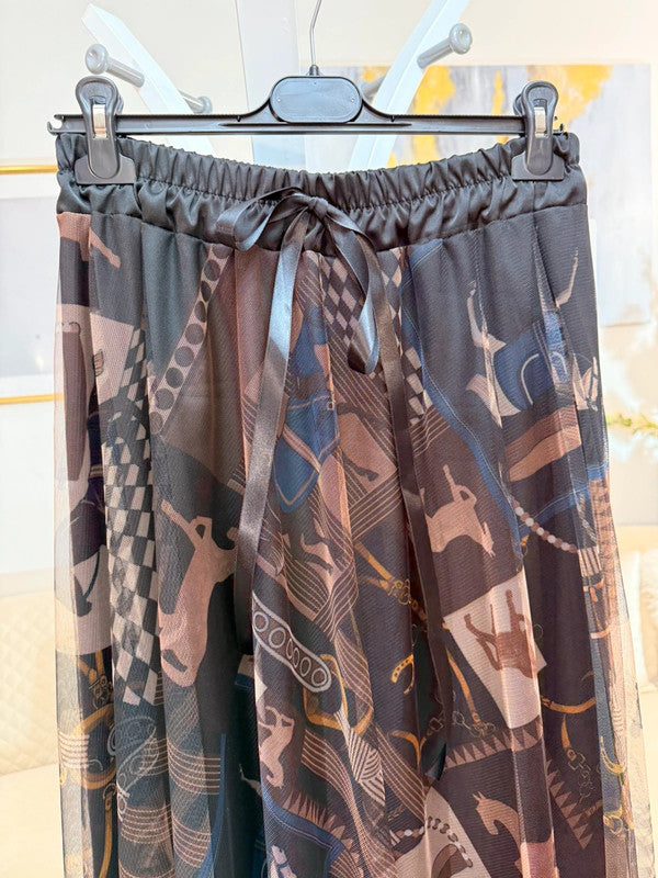 Gonna leggera in tulle con motivo cavalli