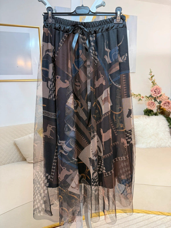 Gonna leggera in tulle con motivo cavalli