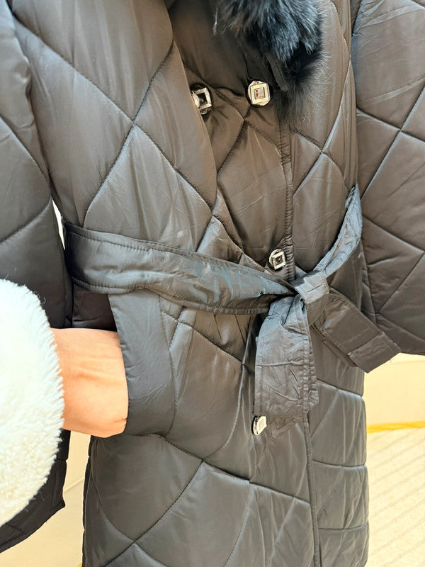 Piumino lungo trapuntato con cintura