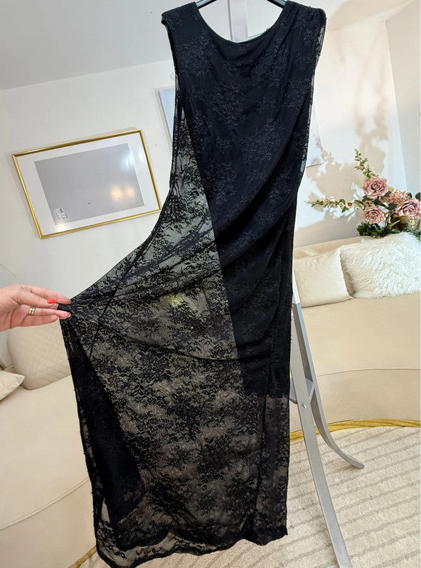 Vestito tubino lungo in pizzo nero