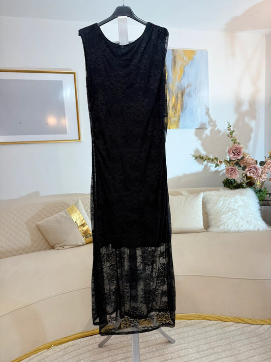 Vestito tubino lungo in pizzo nero