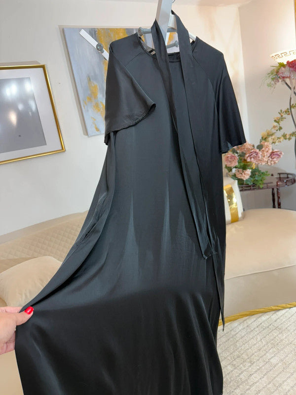 Vestito lungo viscosa nero con cintura