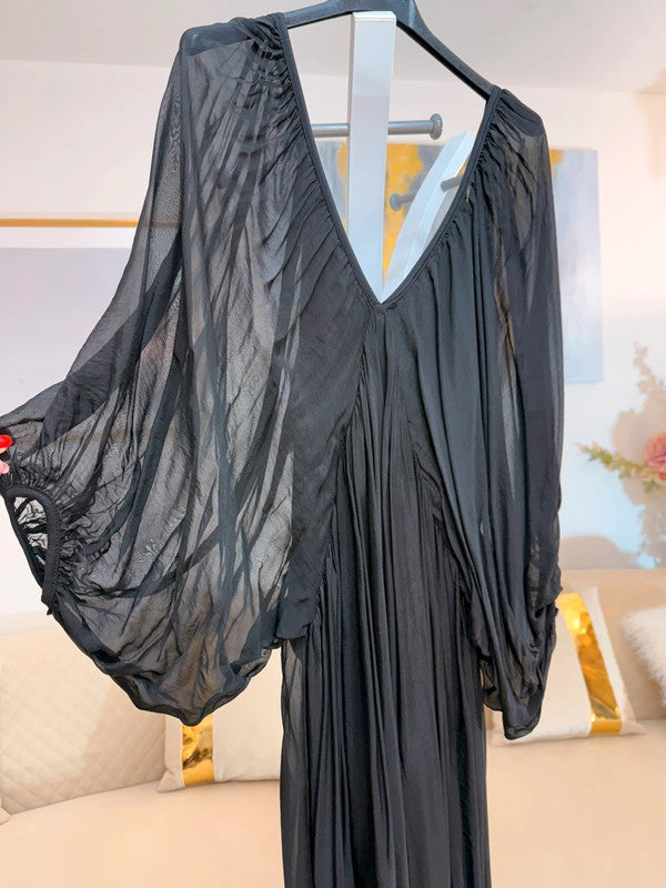 Vestito elegante chiffon nero oversize Made in Italy