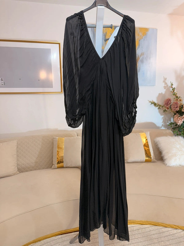 Vestito elegante chiffon nero oversize Made in Italy