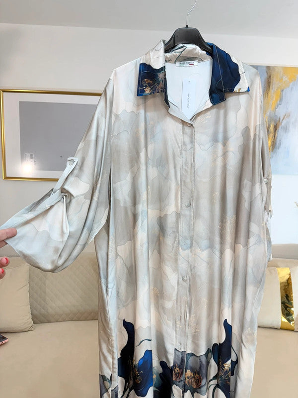 Vestito camicia lungo floreale beige oversize Made in Italy 🌿