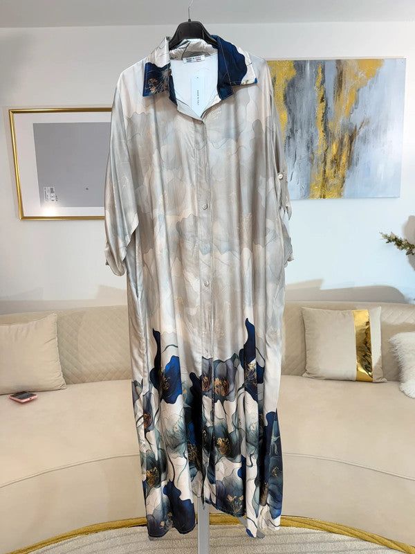 Vestito camicia lungo floreale beige oversize Made in Italy 🌿