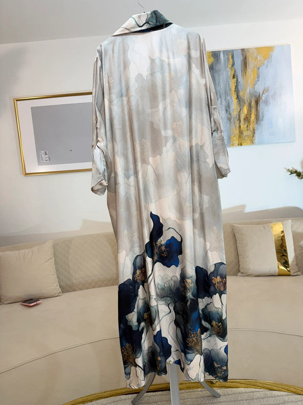 Vestito camicia lungo floreale beige oversize Made in Italy 🌿