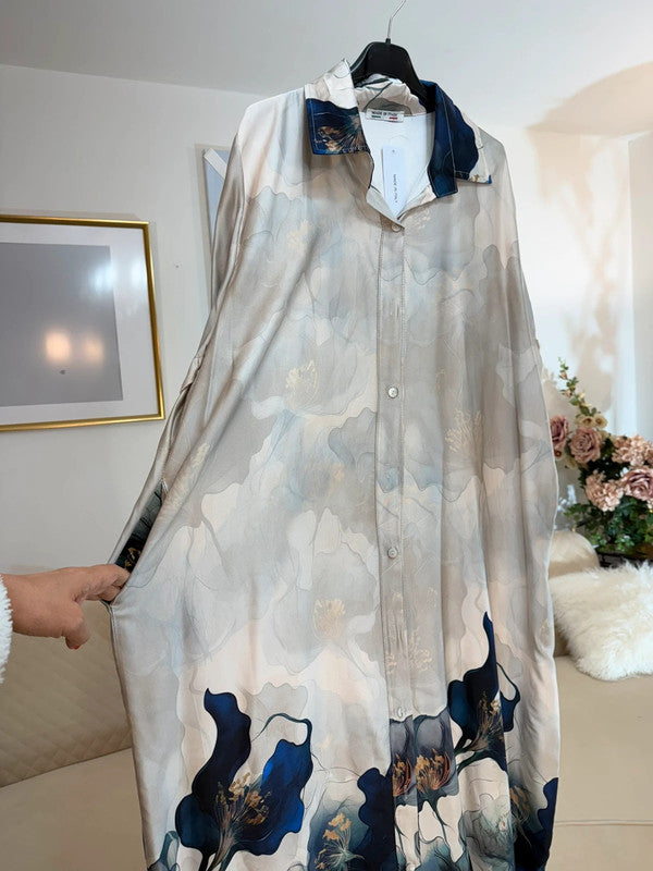 Vestito camicia lungo floreale beige oversize Made in Italy 🌿