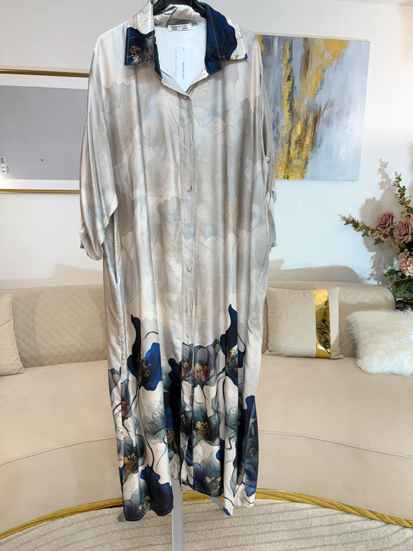 Vestito camicia lungo floreale beige oversize Made in Italy 🌿