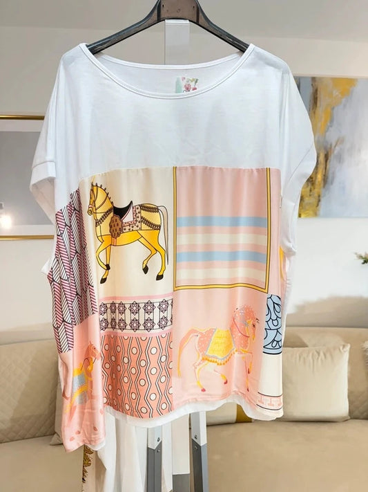 Blusa oversize stampa cavalli Made in Italy 🐎