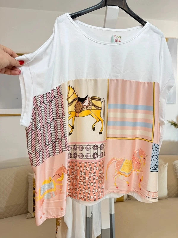 Blusa oversize stampa cavalli Made in Italy 🐎