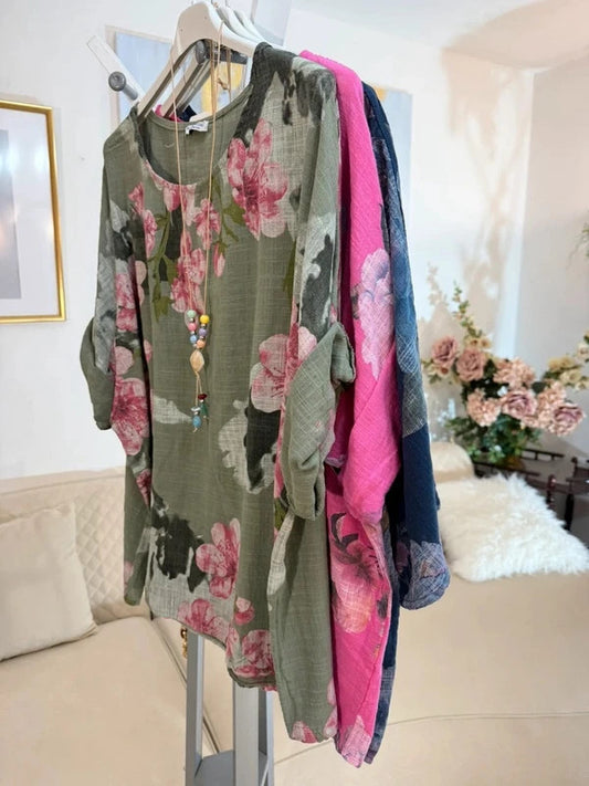 Blusa oversize cotone floreale multicolor Made in Italy 🌸