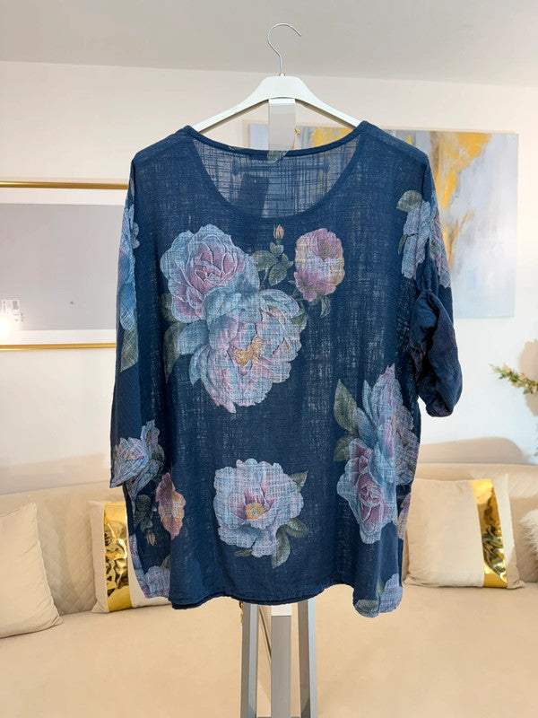 Blusa oversize cotone floreale multicolor Made in Italy 🌸