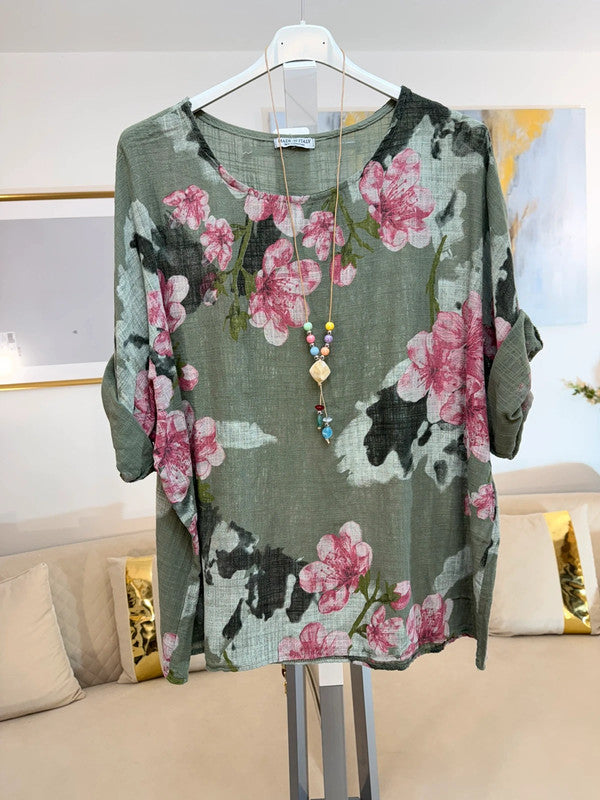 Blusa oversize cotone floreale multicolor Made in Italy 🌸