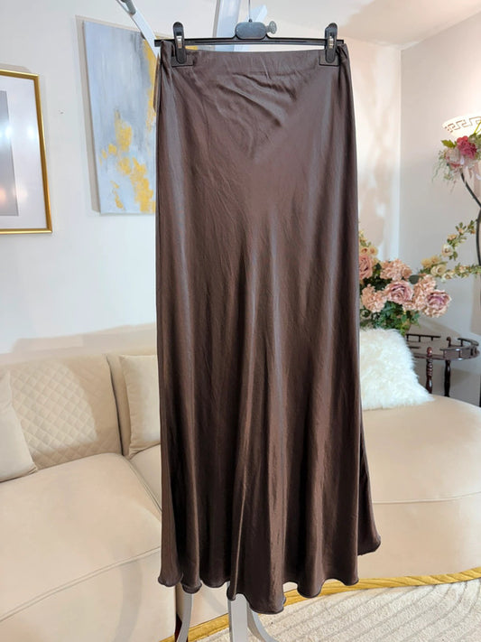 🤎 Gonna lunga in sbieco marrone effetto satinato Made in Italy