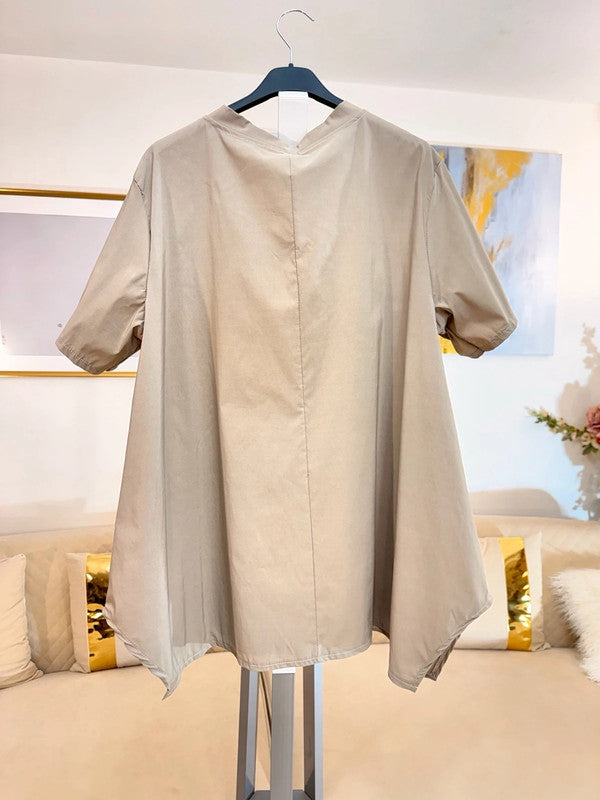 🤍 Blusa oversize beige asimmetrica Made in Italy