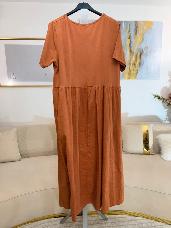Vestito midi oversize in cotone elastico color ruggine 🤎