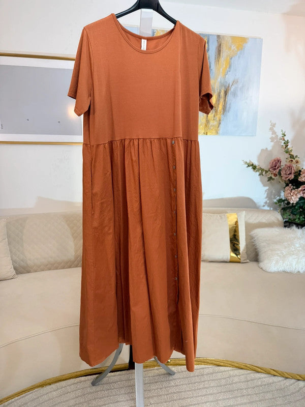 Vestito midi oversize in cotone elastico color ruggine 🤎