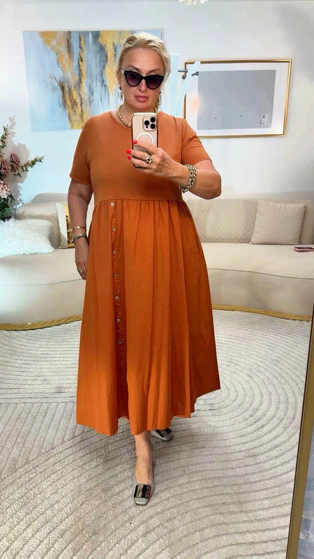 Vestito midi oversize in cotone elastico color ruggine 🤎