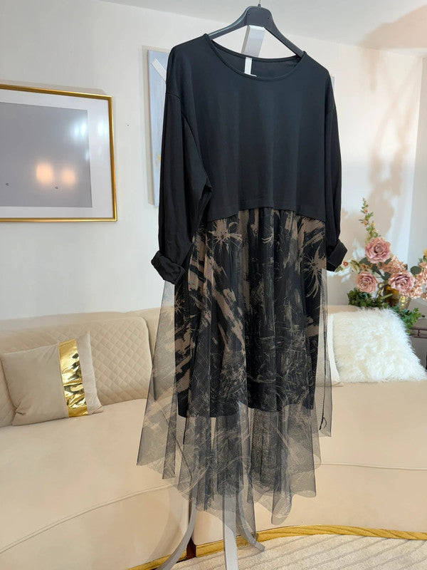 Vestito con gonna asimmetrica in tulle – nero