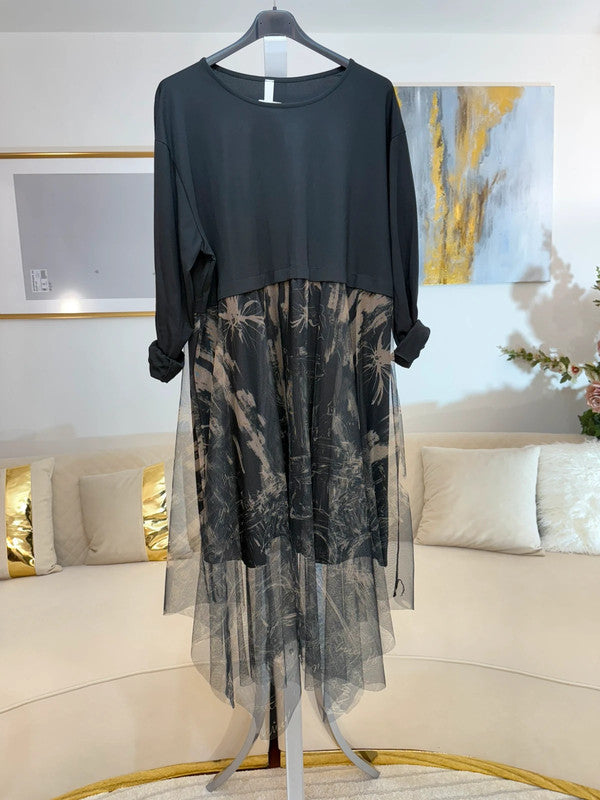 Vestito con gonna asimmetrica in tulle – nero